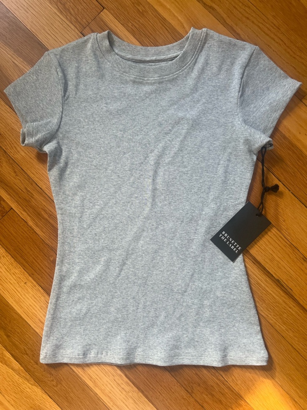 NWT Brunette The Label Heather Gray Cotton Stretch Ribbed Tee XS/S